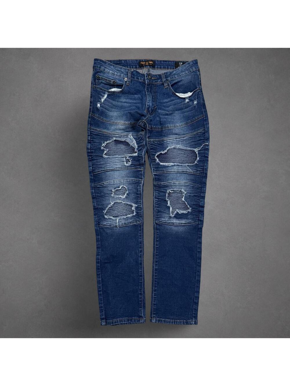 Ring of Fire Distressed Moto Biker Jeans Slim W32 L32